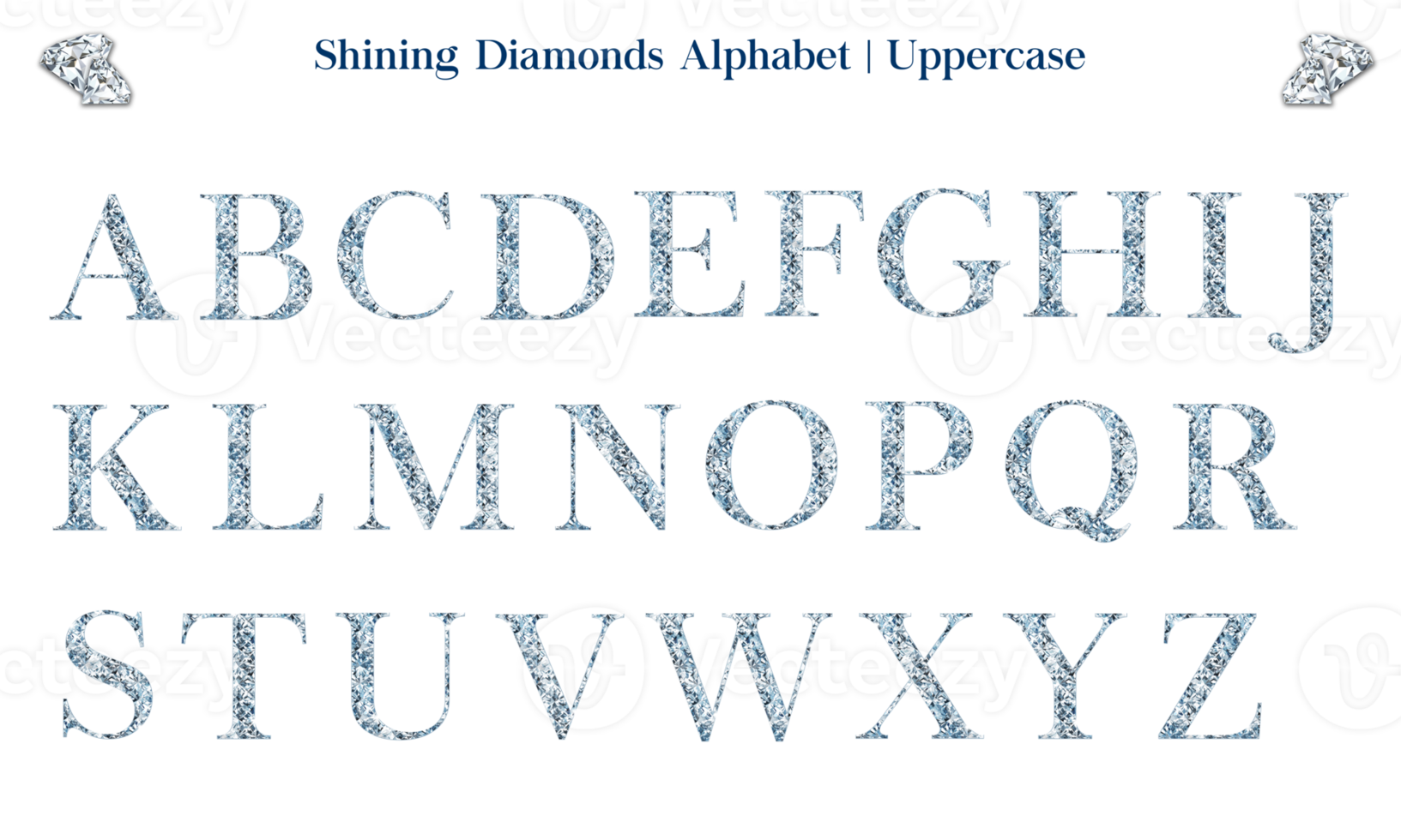 Shining Diamonds Alphabet or Font Set, includes letters in uppercase and lowercase, numbers, punctuation marks and symbols. png