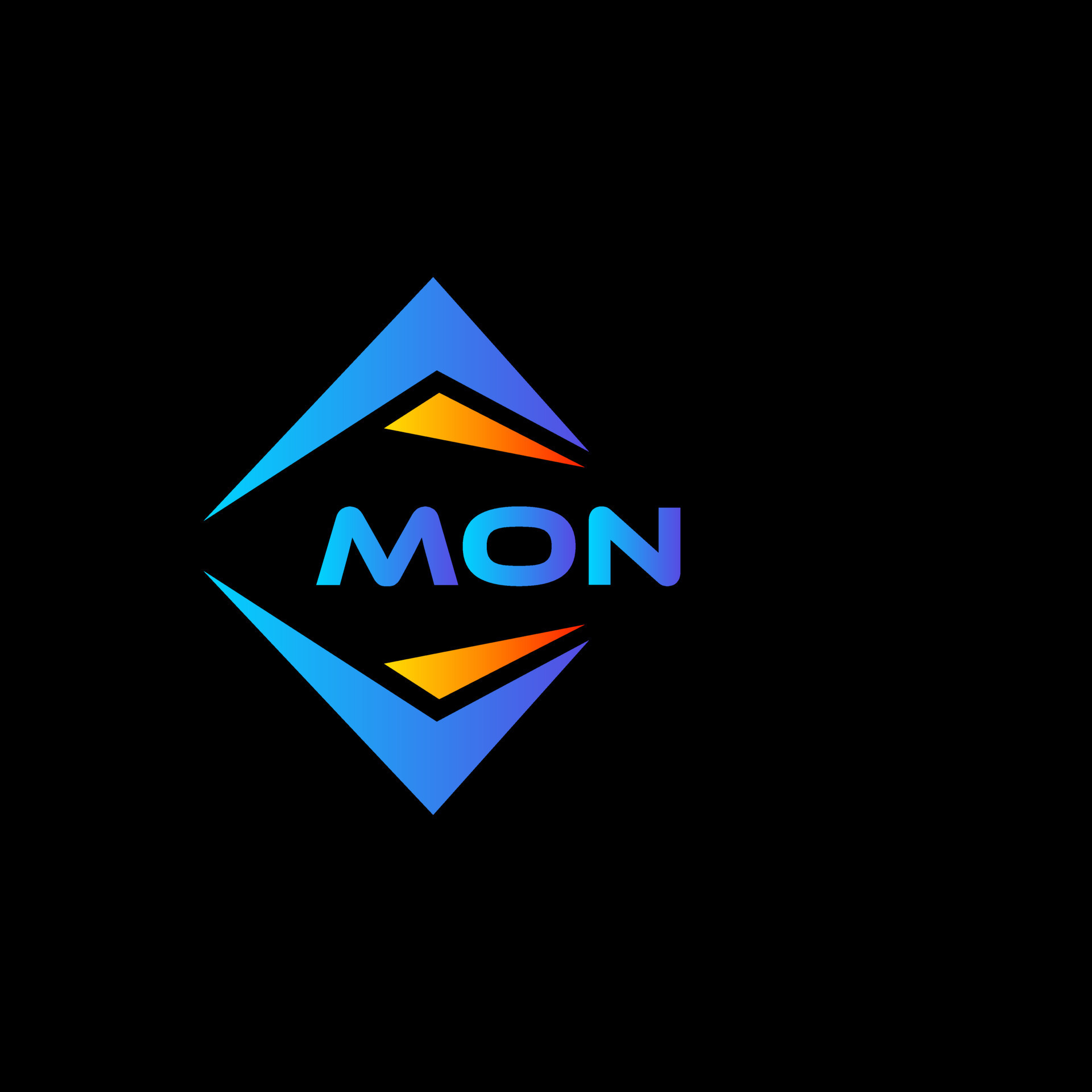 MON abstract technology logo design on Black background. MON creative