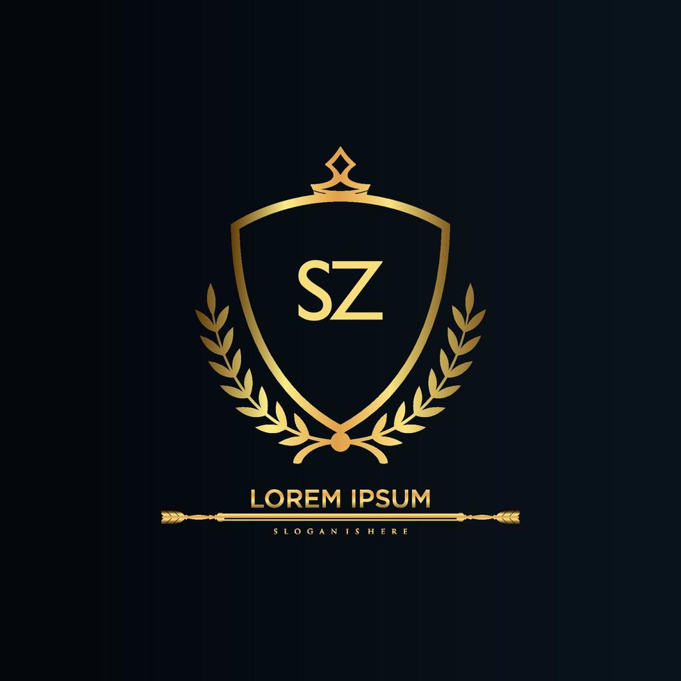 SZ Letter Initial with Royal Template.elegant with crown logo vector, Creative Lettering Logo Vector Illustration.