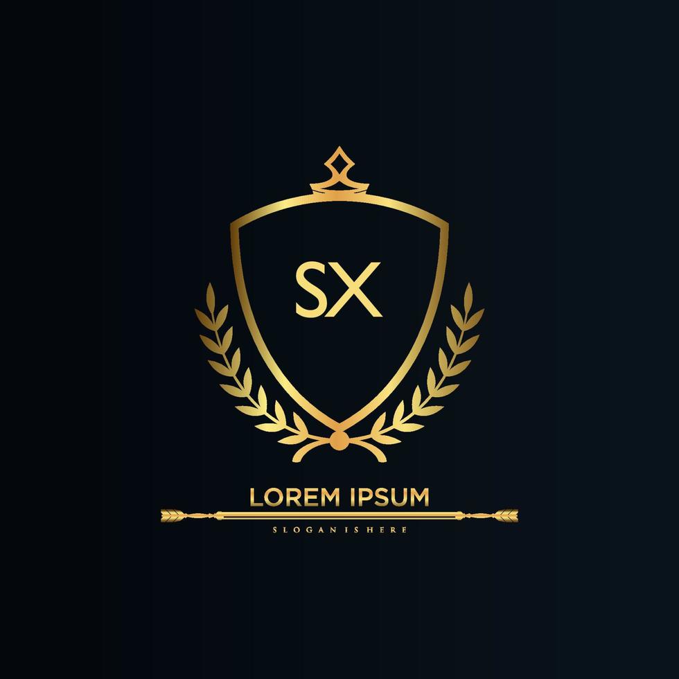 letra sx inicial con plantilla real.elegante con vector de logotipo de corona, ilustración de vector de logotipo de letras creativas.