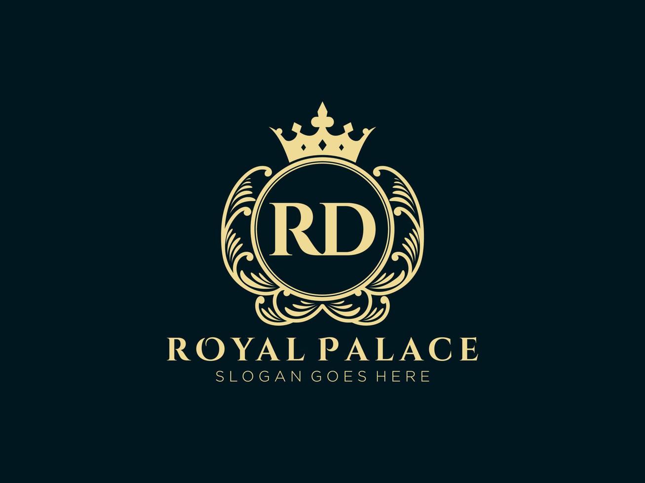 Letter RD Antique royal luxury victorian logo with ornamental frame. vector