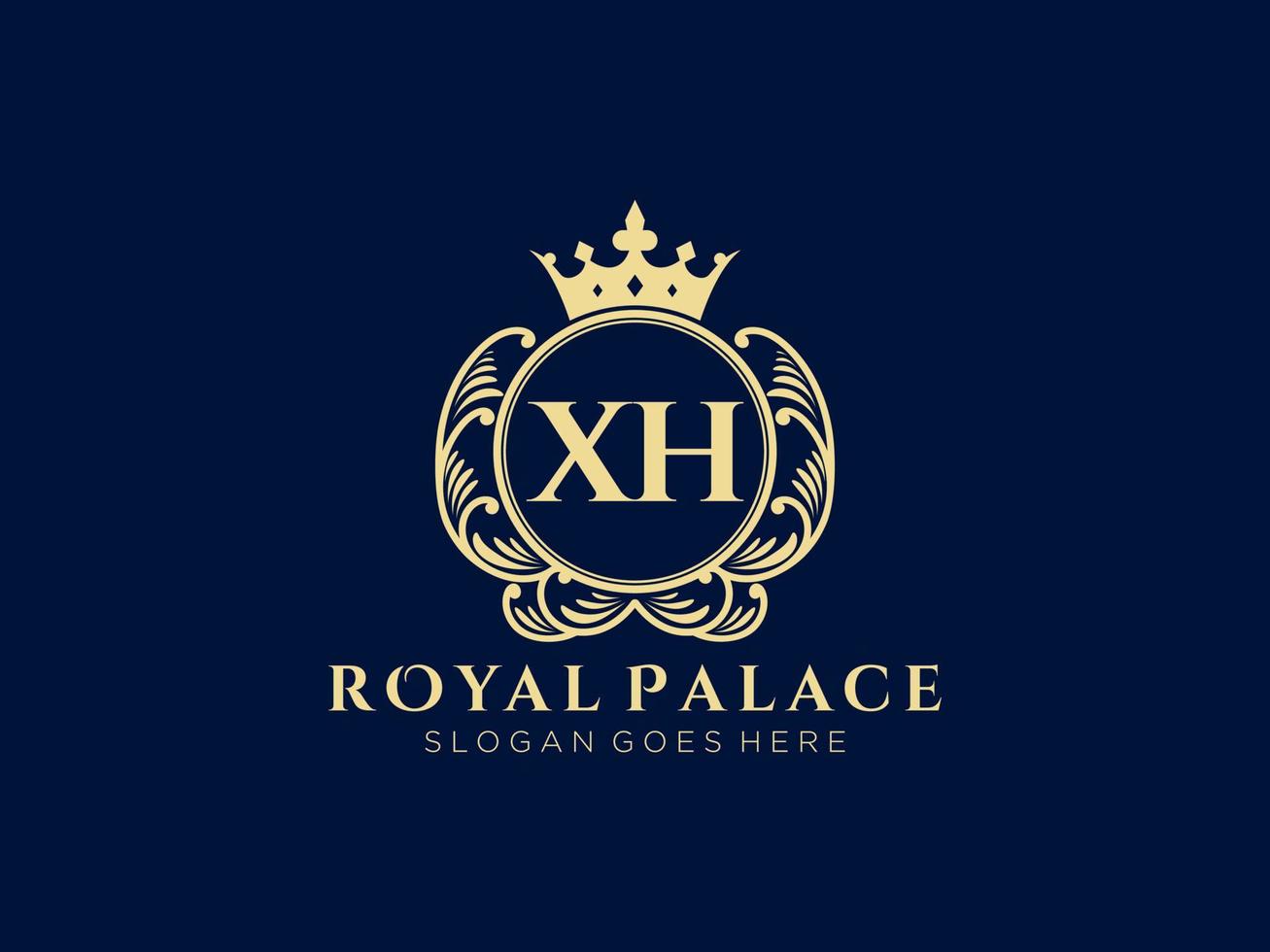 Letter XH Antique royal luxury victorian logo with ornamental frame. vector