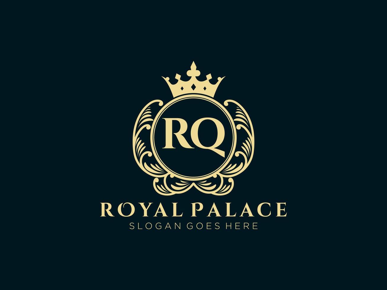 Letter RQ Antique royal luxury victorian logo with ornamental frame. vector