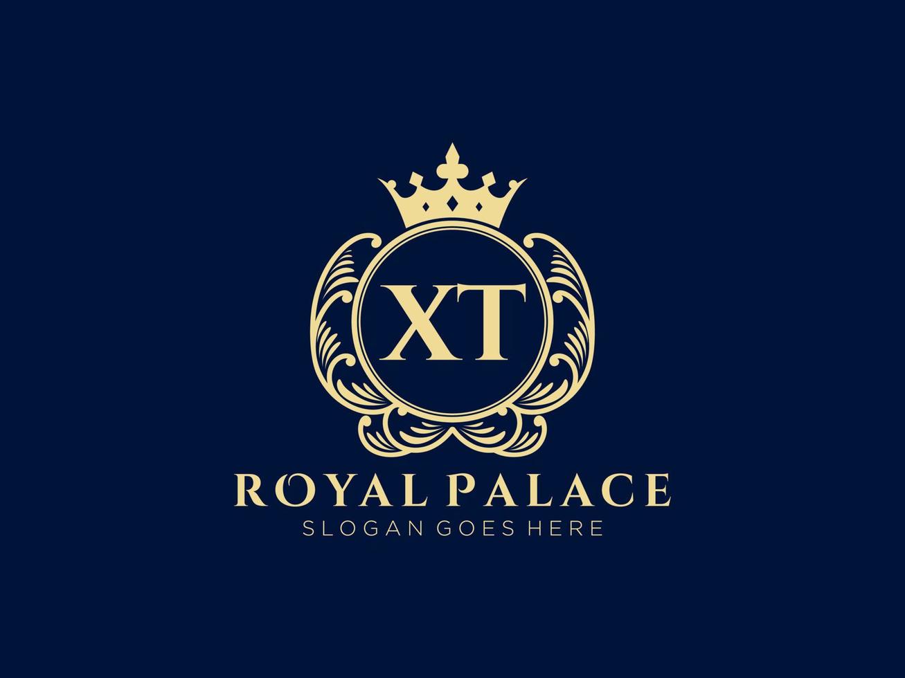 Letter XT Antique royal luxury victorian logo with ornamental frame. vector