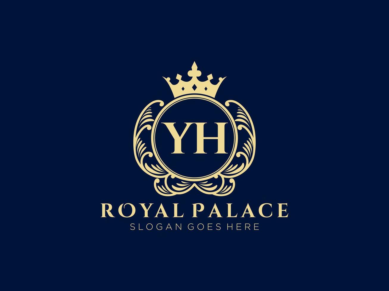 Letter YH Antique royal luxury victorian logo with ornamental frame. vector