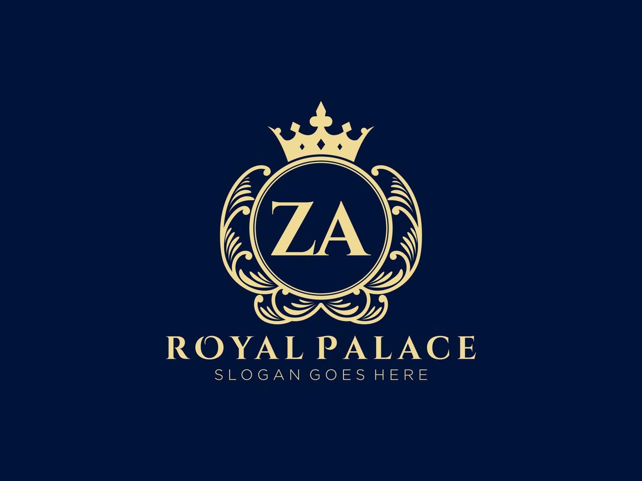 Letter ZA Antique royal luxury victorian logo with ornamental frame. vector