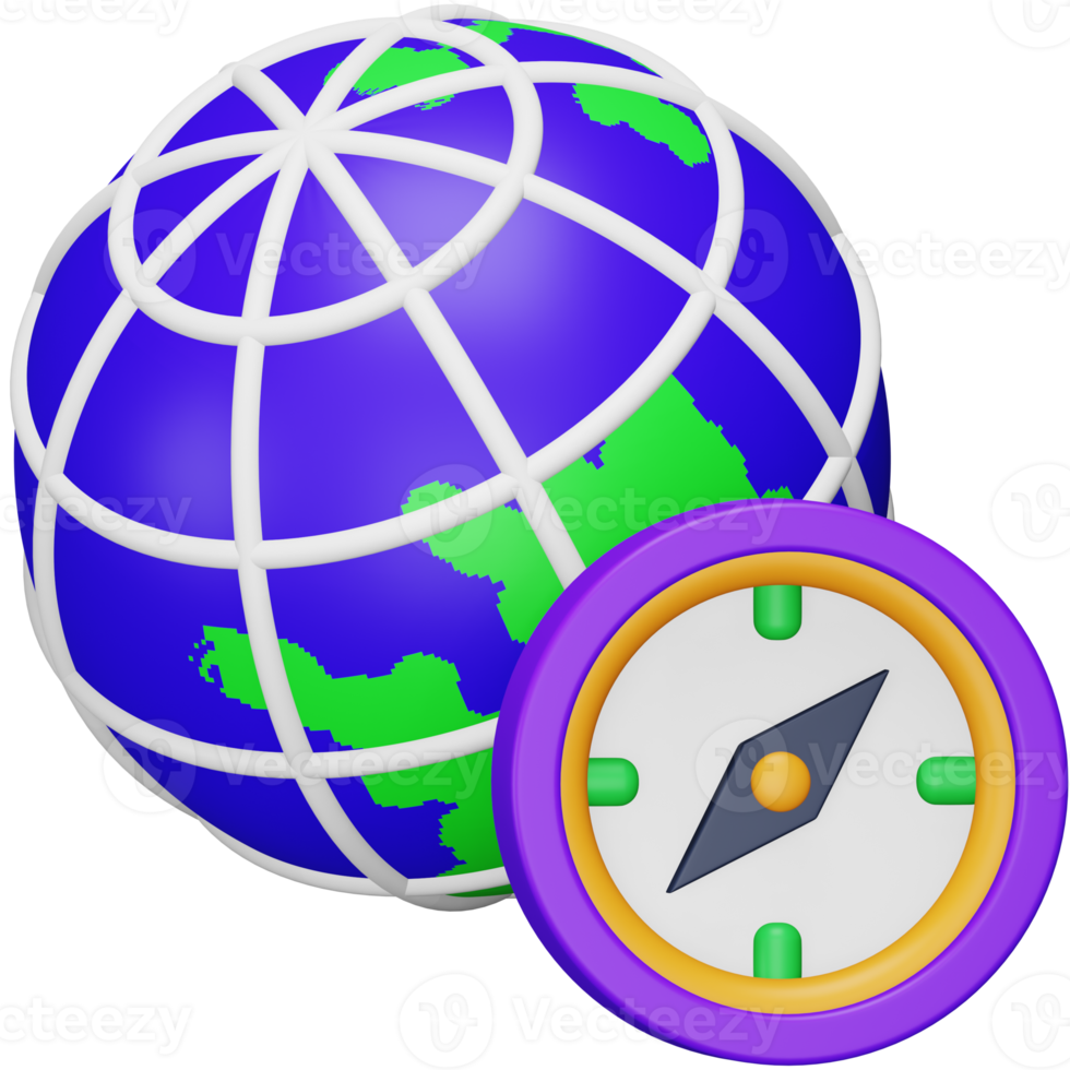 Globus Kompass 3D-Rendering isometrisches Symbol. png