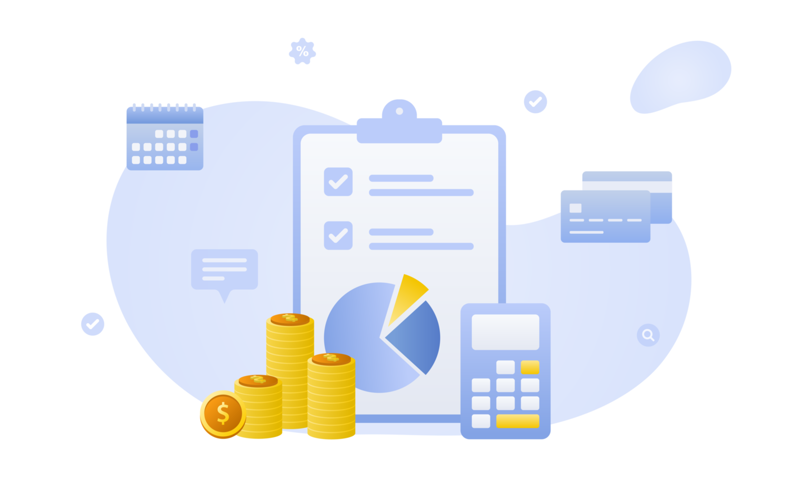 Financial management concept and investment, Flat design of payment and finance with money, cash, banknote, calculator and credit card. Illustration and banner template. png