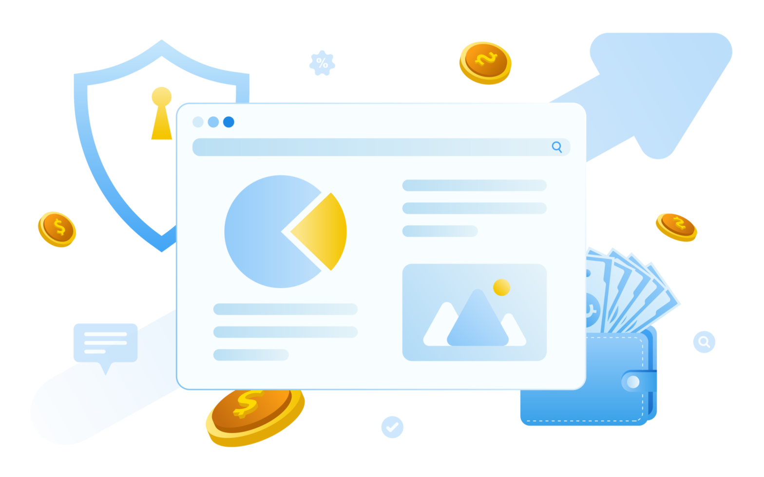 Financial management concept and investment, Flat design of payment and finance with money, cash, banknote, calculator and credit card. Illustration and banner template. png