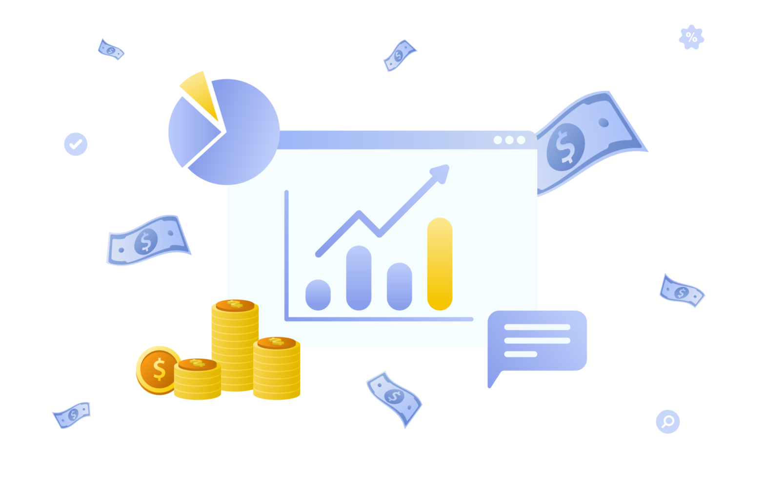 Financial management concept and investment, Flat design of payment and finance with money, cash, banknote, calculator and credit card. Illustration and banner template. png