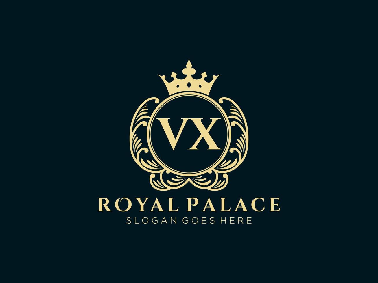 Letter VX Antique royal luxury victorian logo with ornamental frame. vector