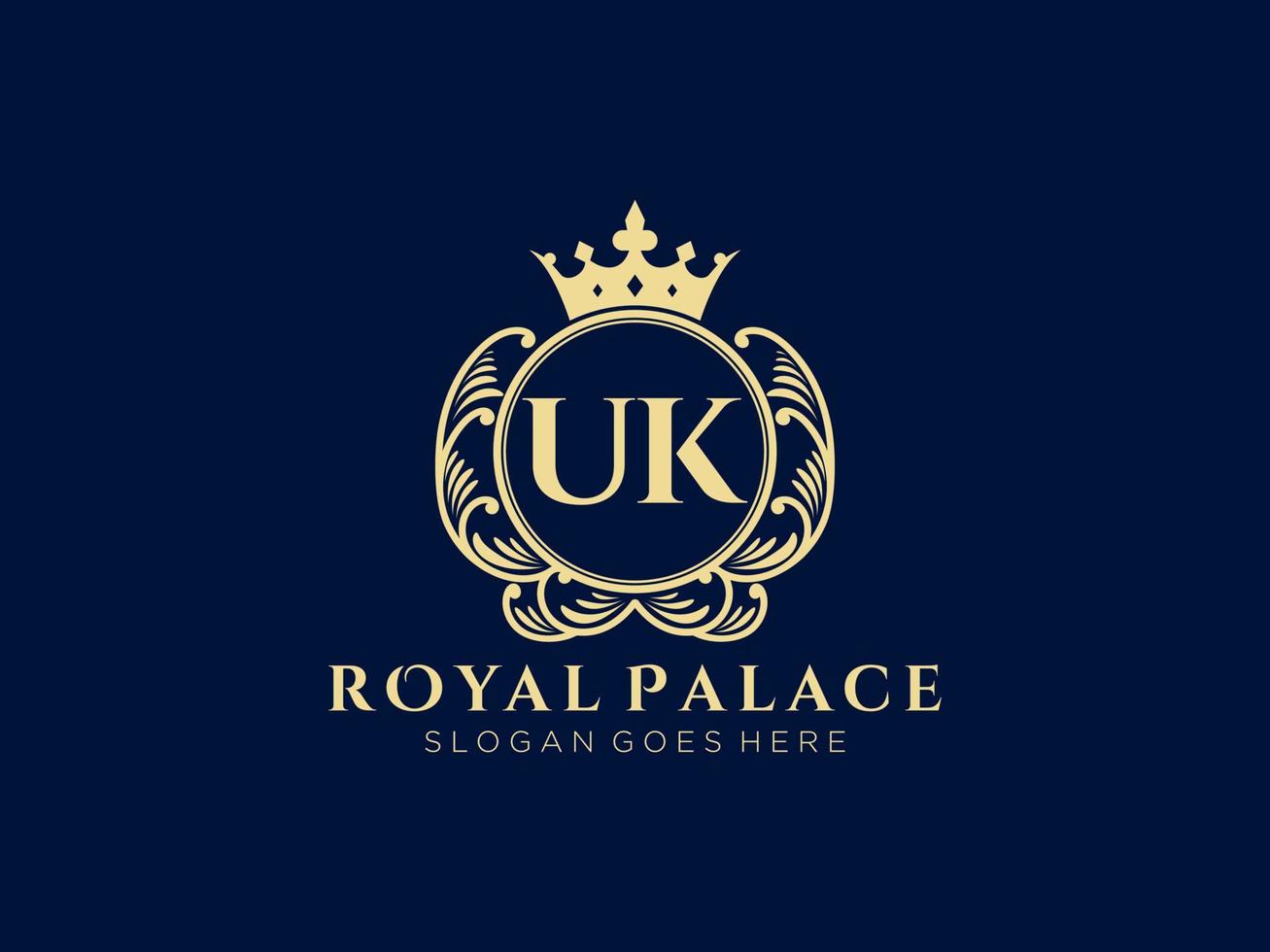 Letter UK Antique royal luxury victorian logo with ornamental frame. vector