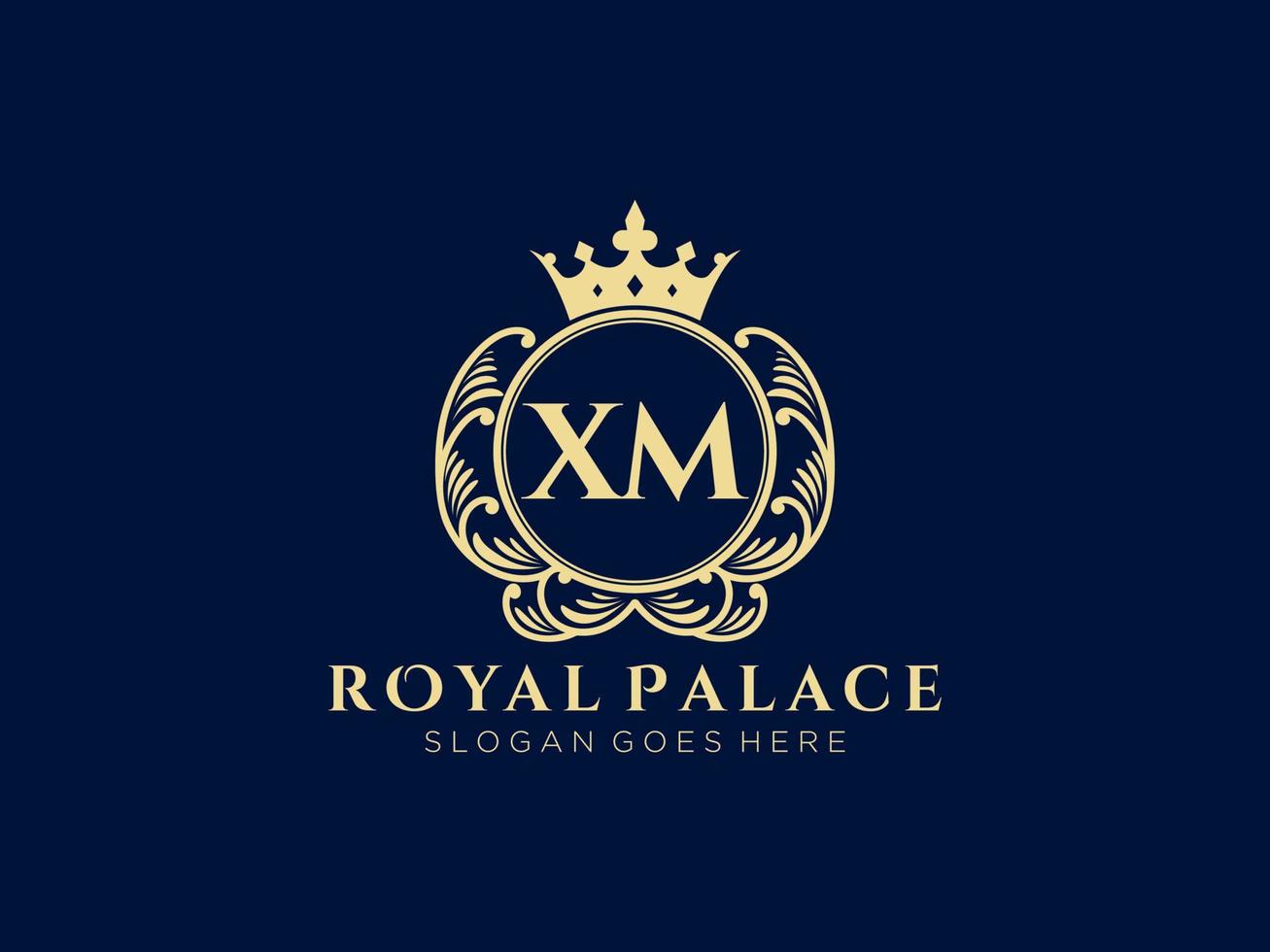 Letter XM Antique royal luxury victorian logo with ornamental frame. vector
