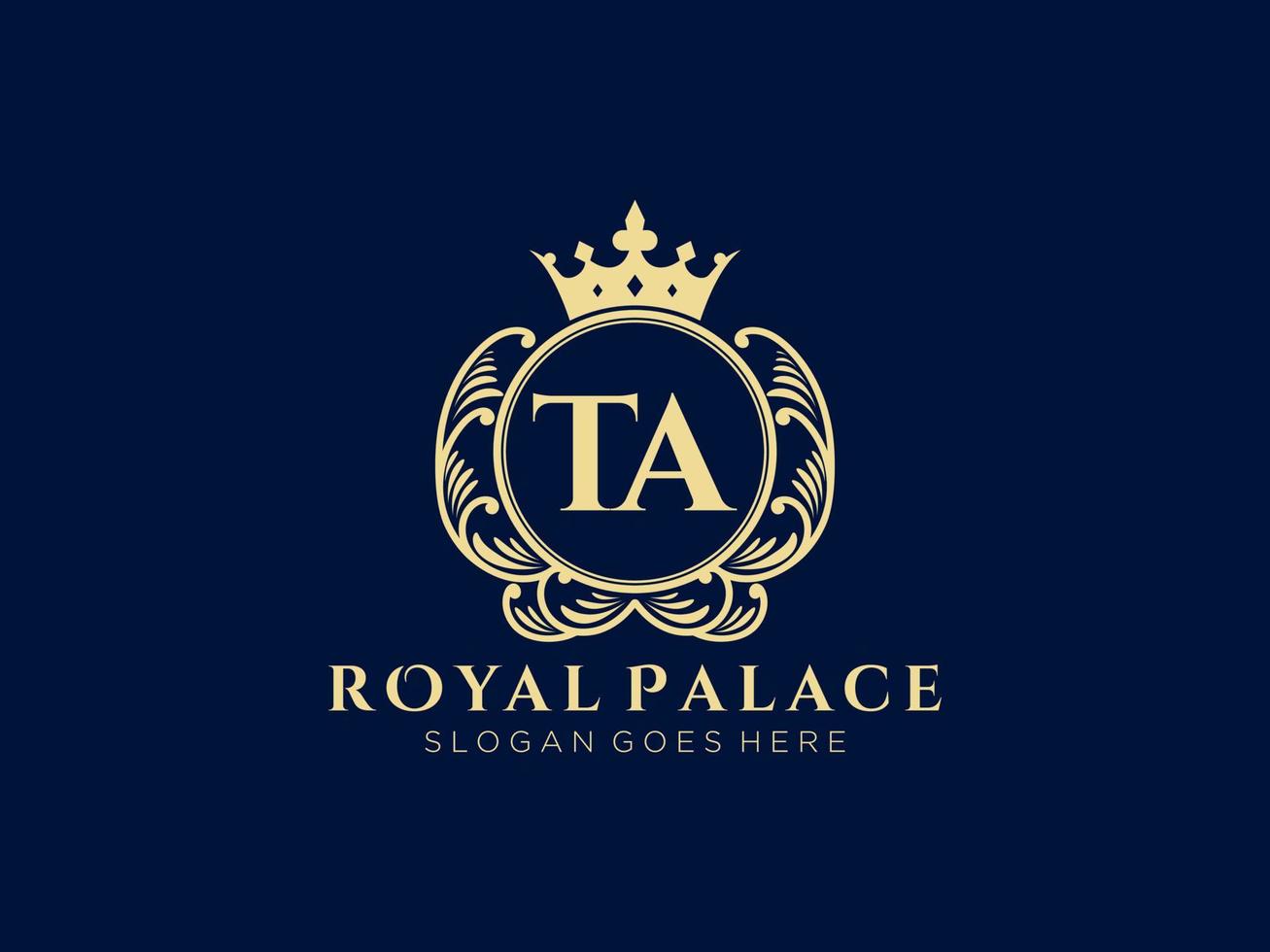 Letter TA Antique royal luxury victorian logo with ornamental frame. vector