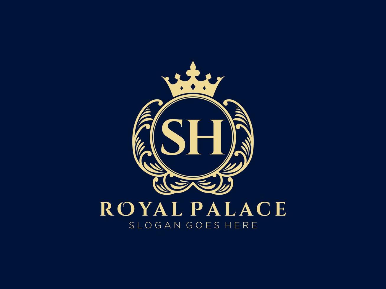 Letter SH Antique royal luxury victorian logo with ornamental frame. vector