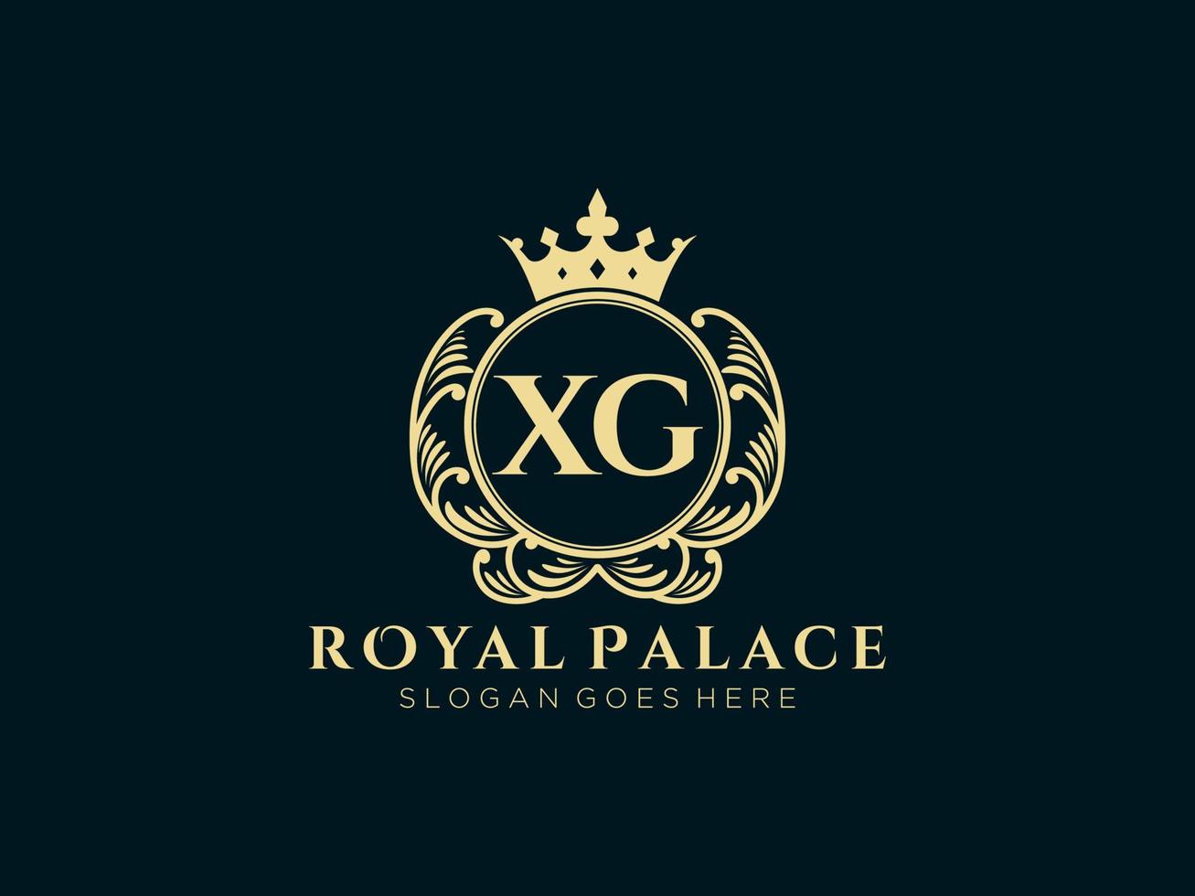 Letter XG Antique royal luxury victorian logo with ornamental frame. vector