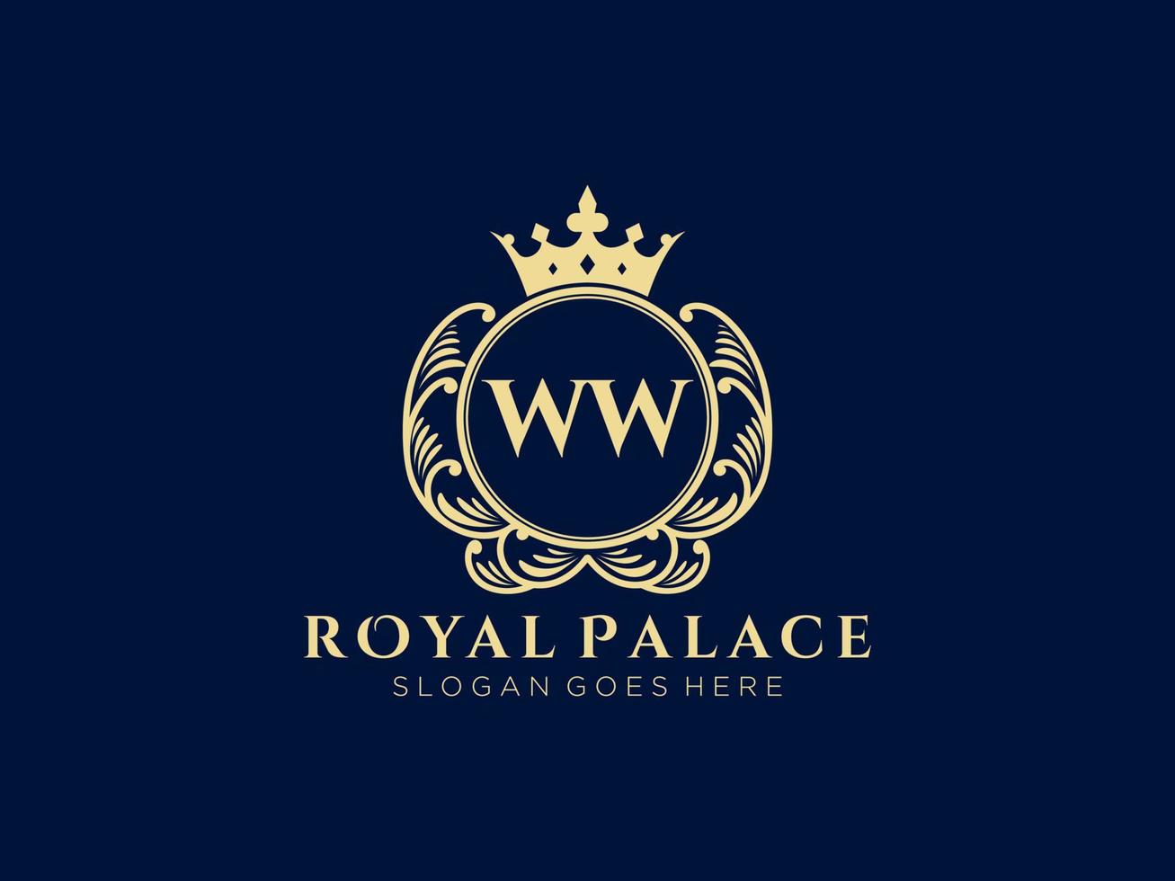 Letter WW Antique royal luxury victorian logo with ornamental frame. vector