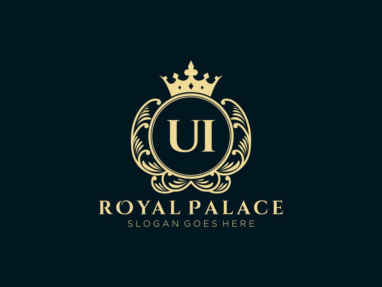 Letter UI Antique royal luxury victorian logo with ornamental frame. vector