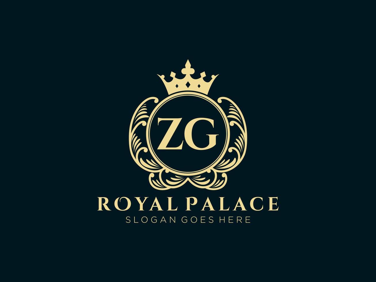 Letter ZG Antique royal luxury victorian logo with ornamental frame. vector