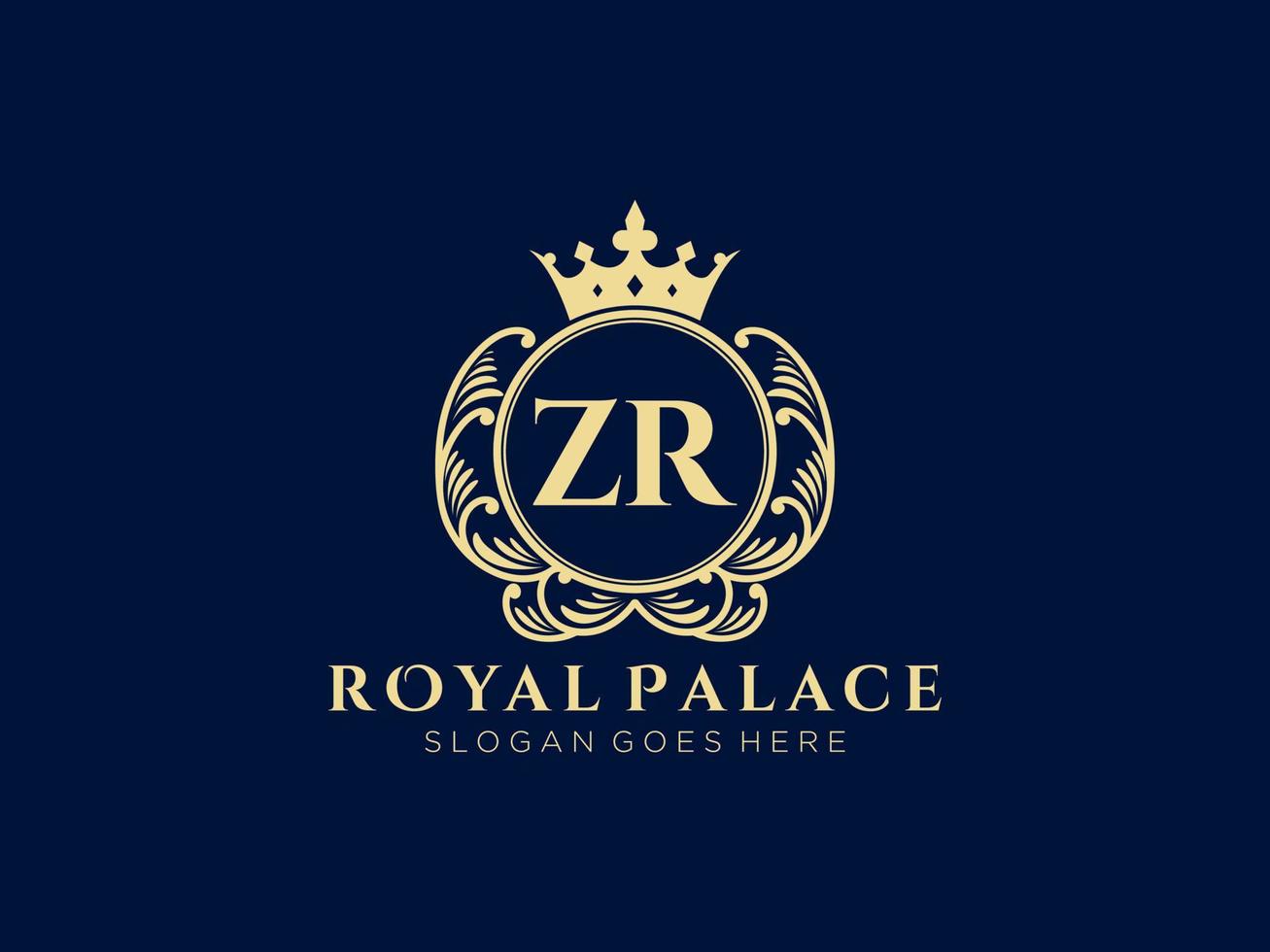Letter ZR Antique royal luxury victorian logo with ornamental frame. vector