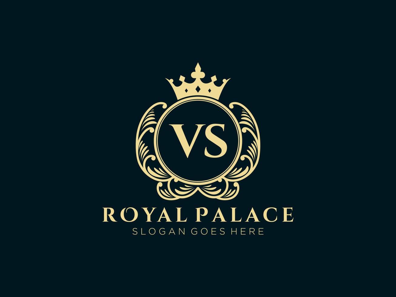 Letter VS Antique royal luxury victorian logo with ornamental frame. vector