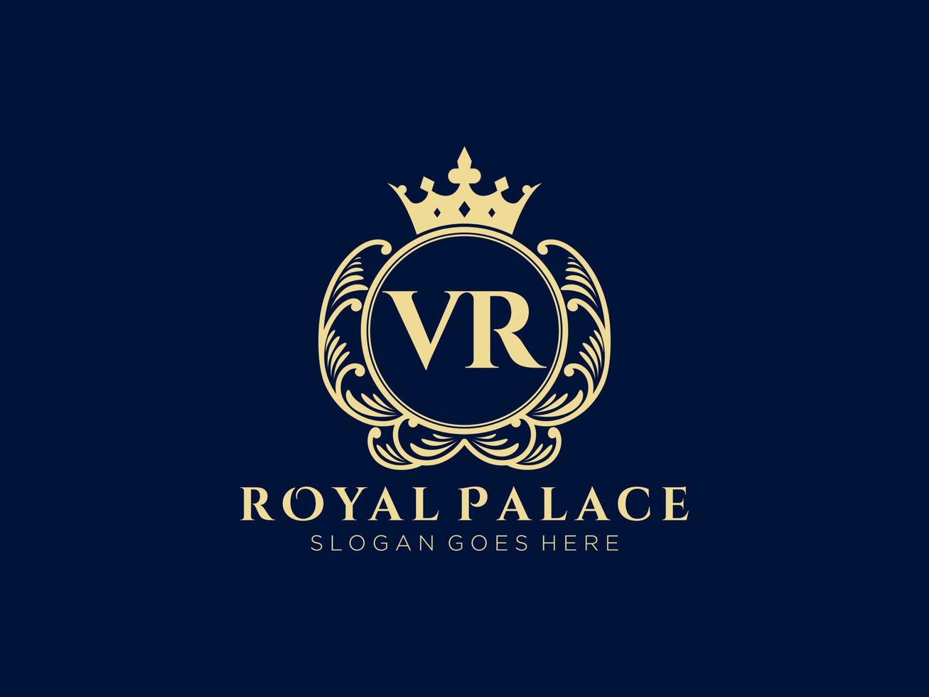 Letter VR Antique royal luxury victorian logo with ornamental frame. vector