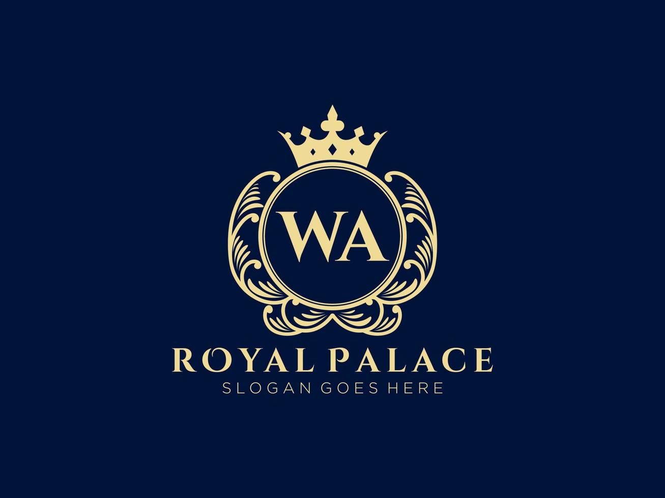 Letter WA Antique royal luxury victorian logo with ornamental frame. vector