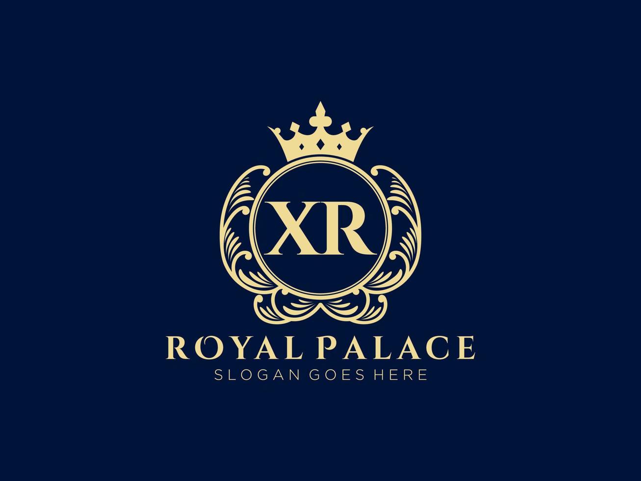 Letter XR Antique royal luxury victorian logo with ornamental frame. vector