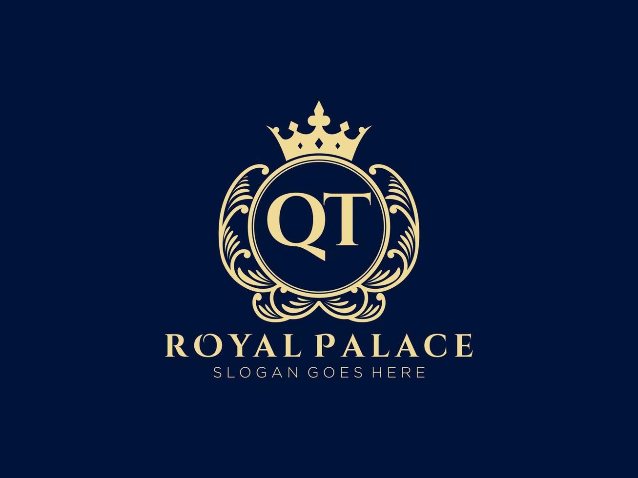 Letter QT Antique royal luxury victorian logo with ornamental frame. vector