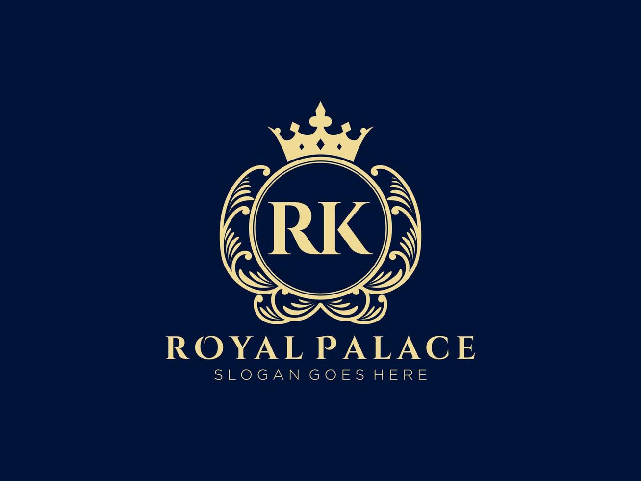 Letter RK Antique royal luxury victorian logo with ornamental frame. vector
