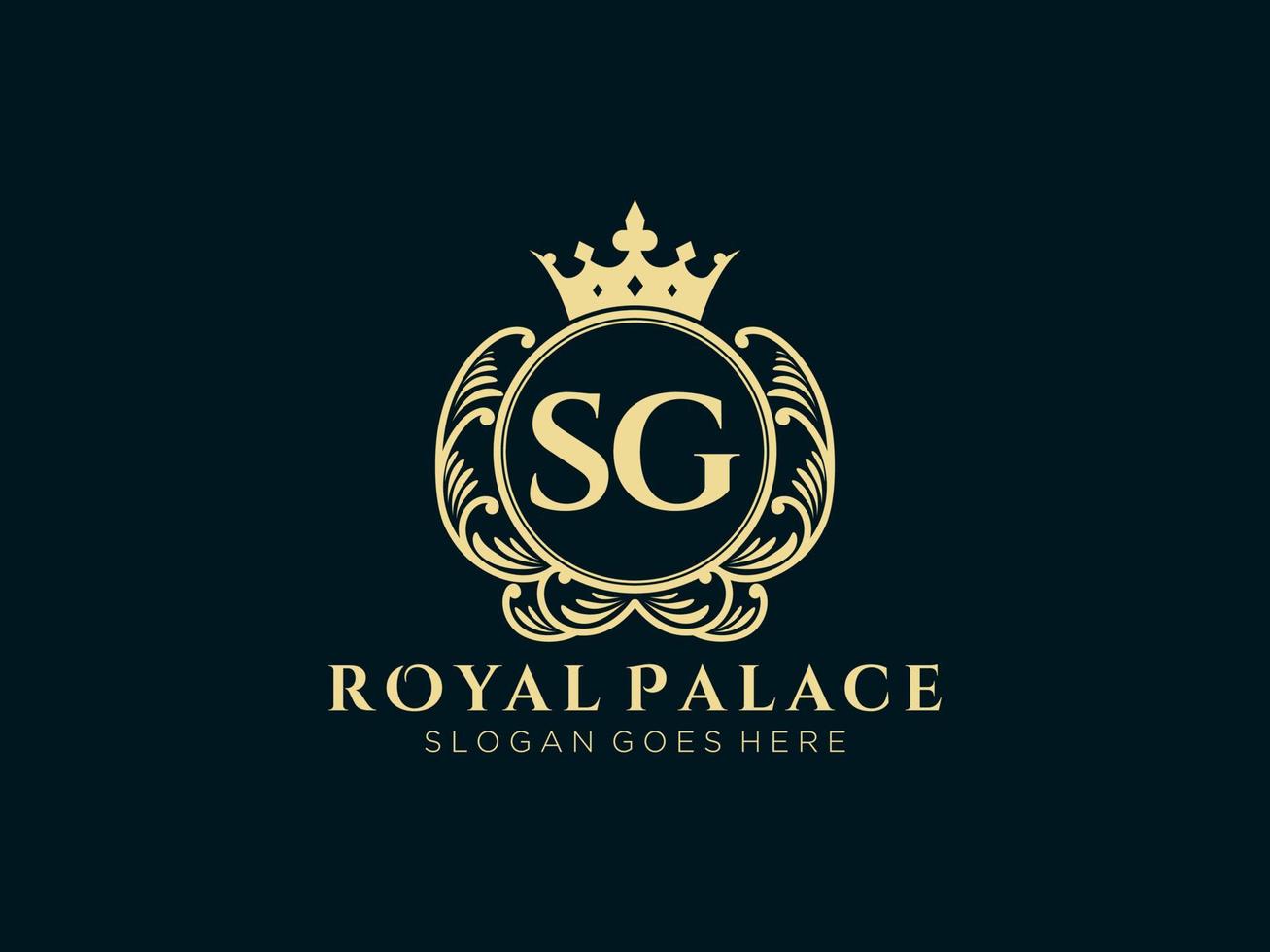 Letter SG Antique royal luxury victorian logo with ornamental frame. vector