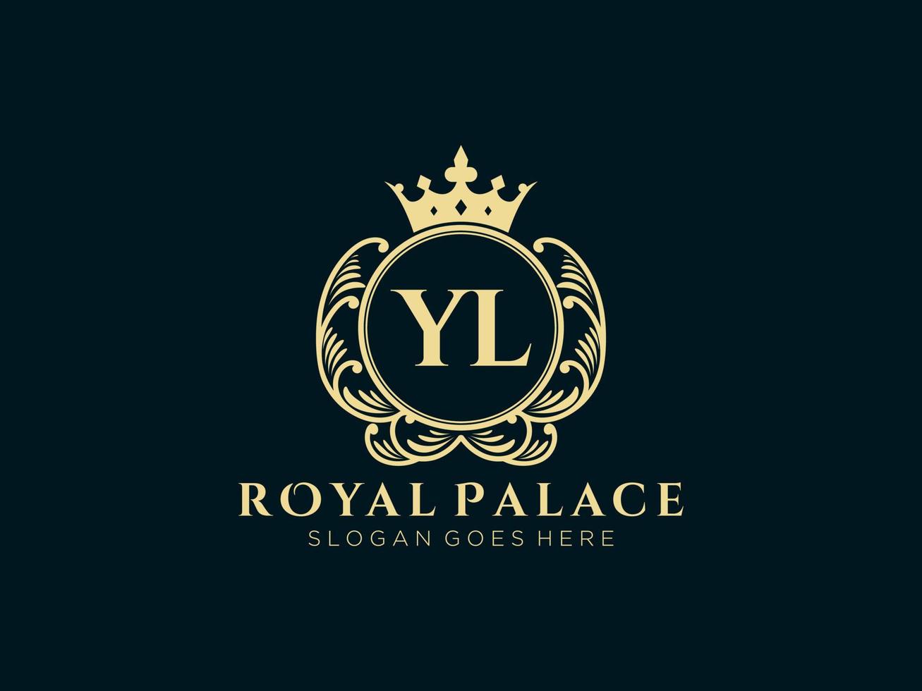 Letter YL Antique royal luxury victorian logo with ornamental frame. vector