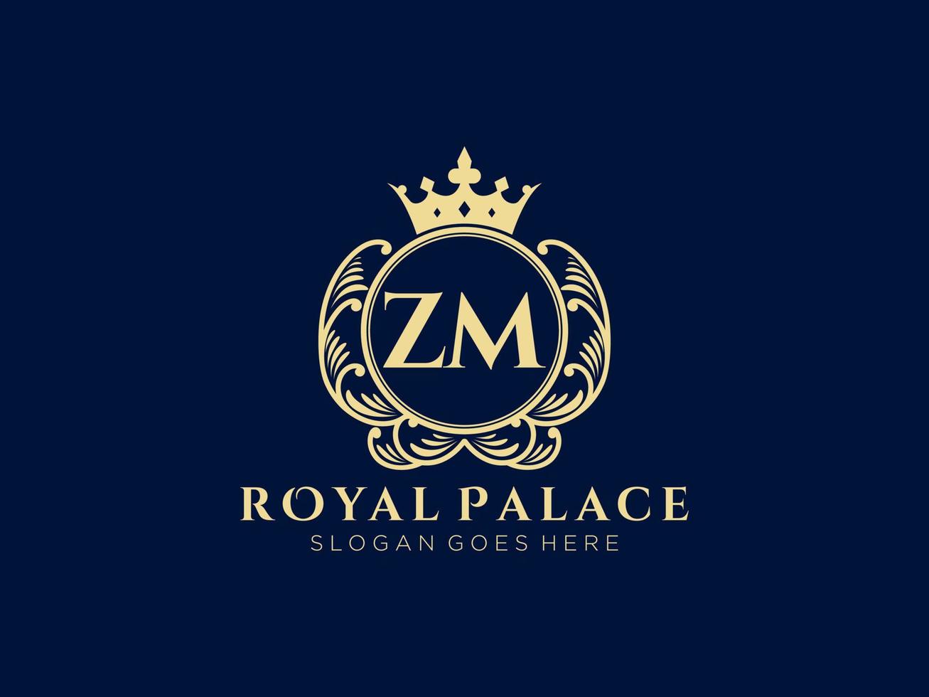 Letter ZM Antique royal luxury victorian logo with ornamental frame. vector