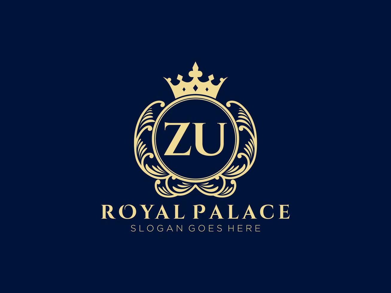 Letter ZU Antique royal luxury victorian logo with ornamental frame. vector