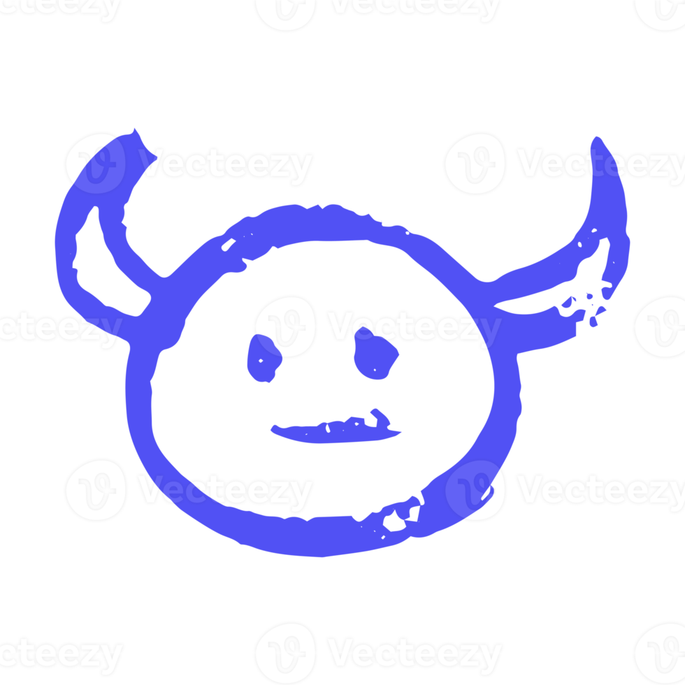 devil head illustration icon in blue marker style for design element png