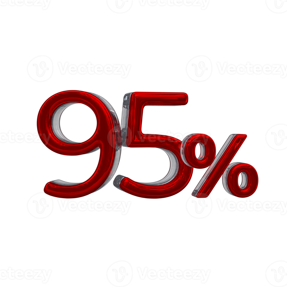 95 percent 3D number with red color png