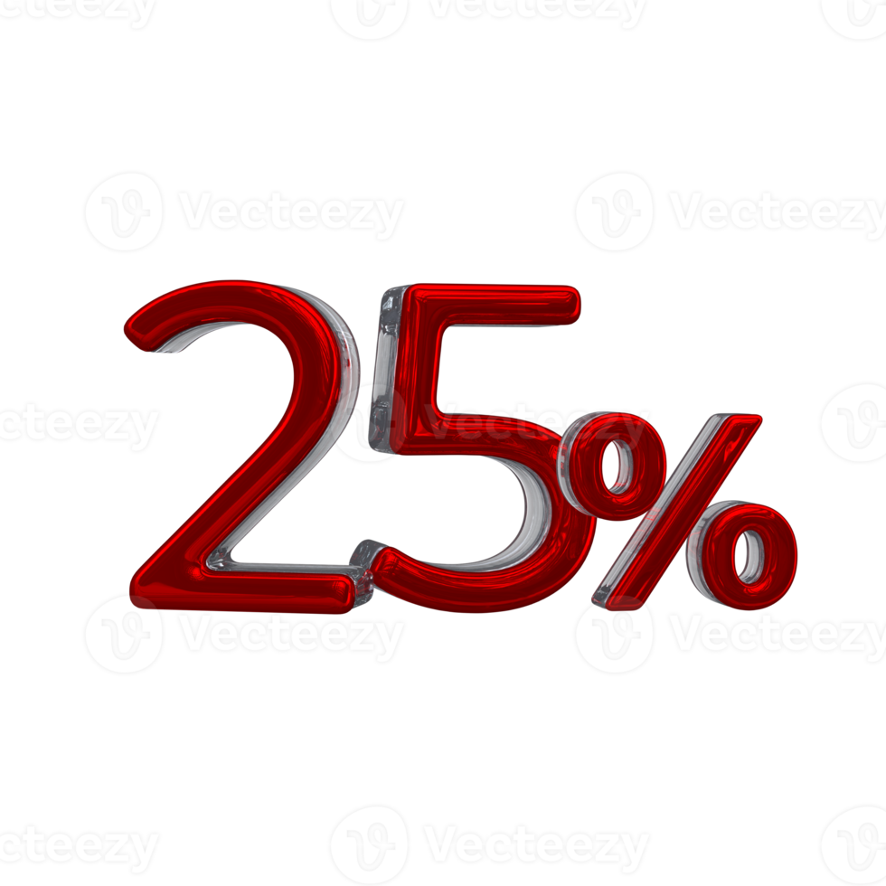 25 percent 3D number with red color png