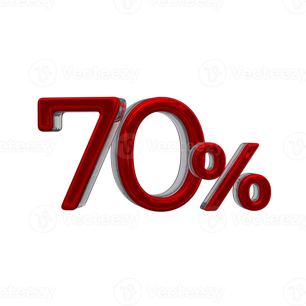 70 percent 3D number with red color png