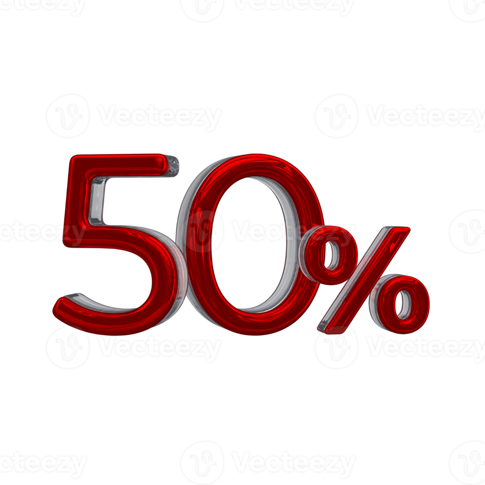 50 percent 3D number with red color png