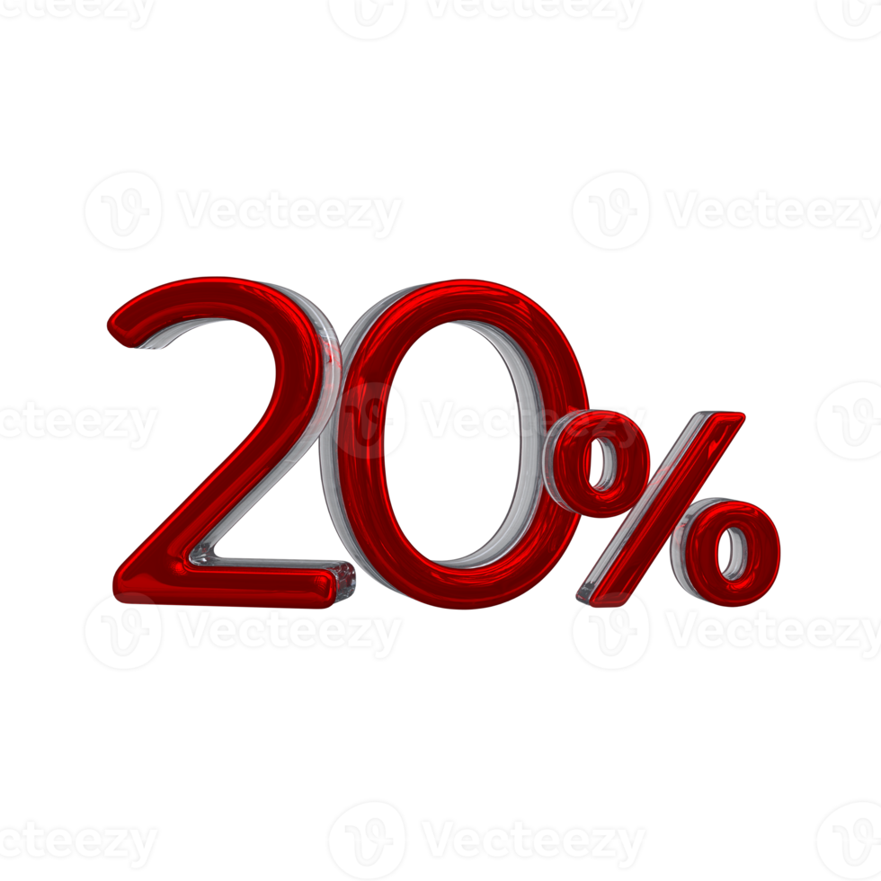 20 percent 3D number with red color png