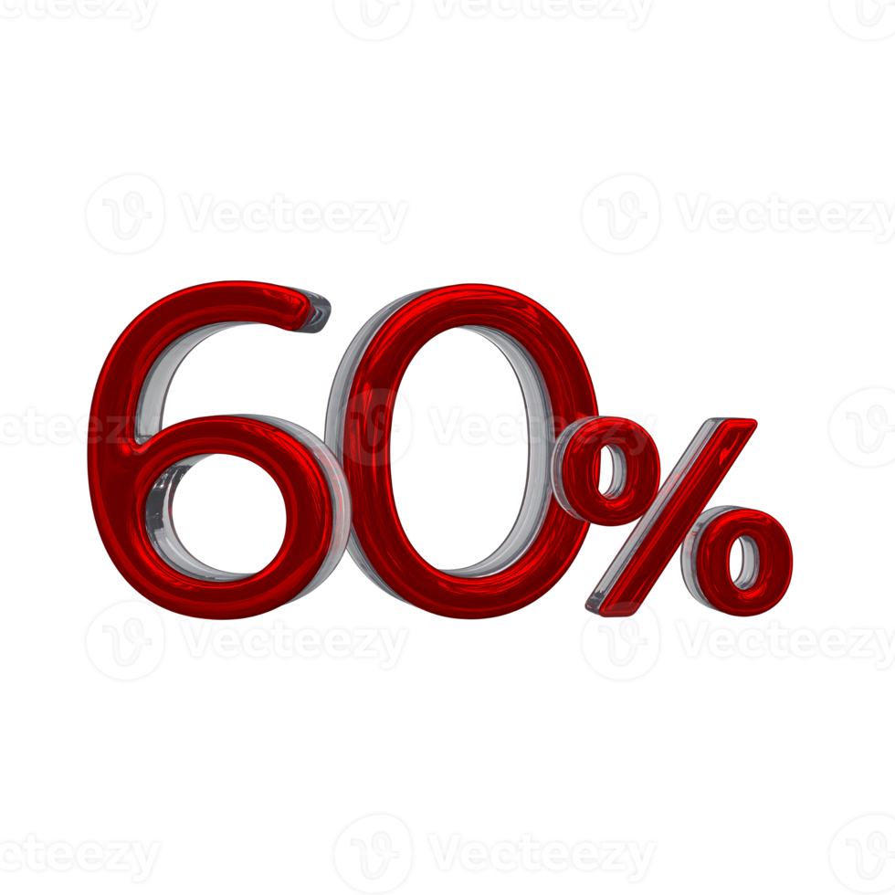 60 percent 3D number with red color png