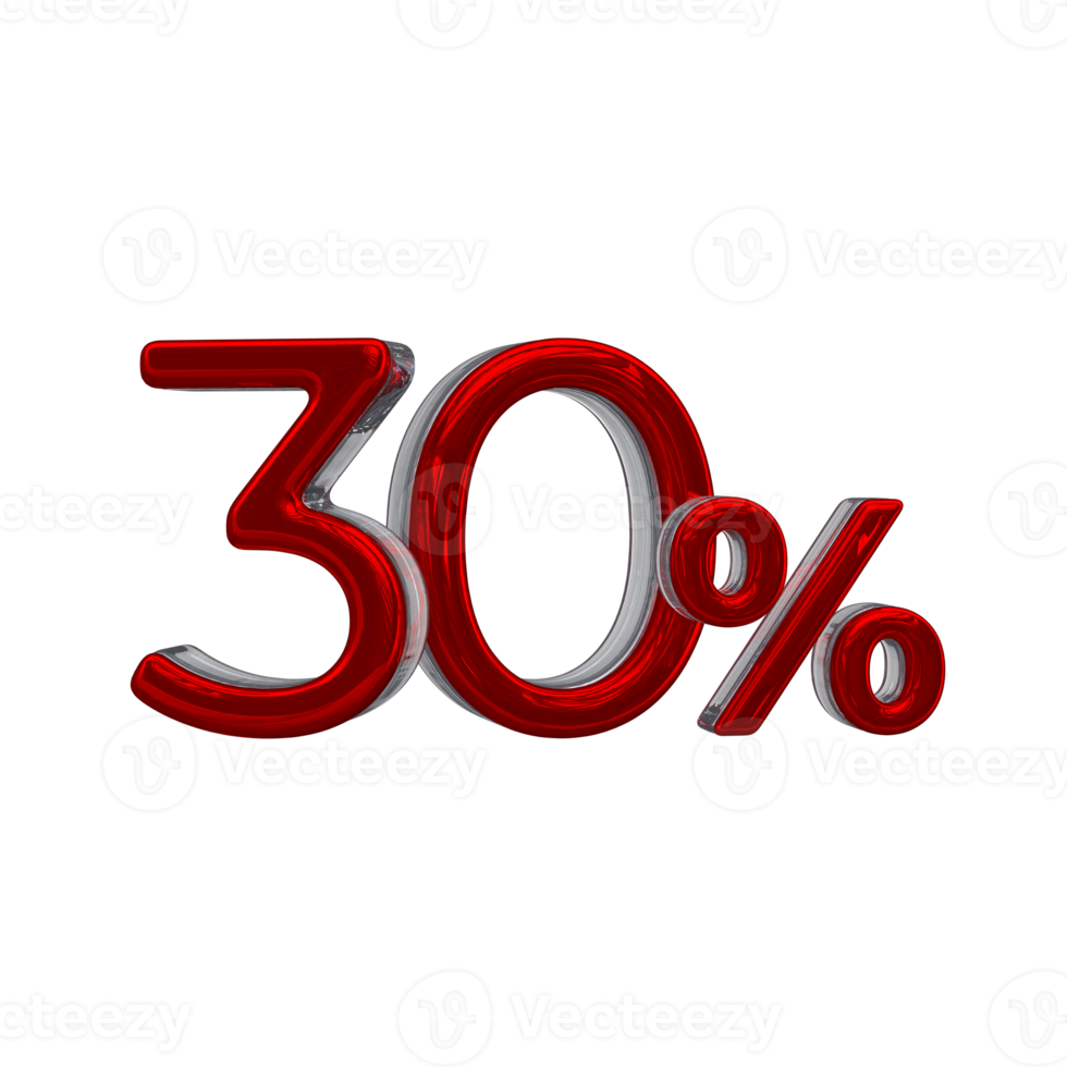 30 percent 3D number with red color png