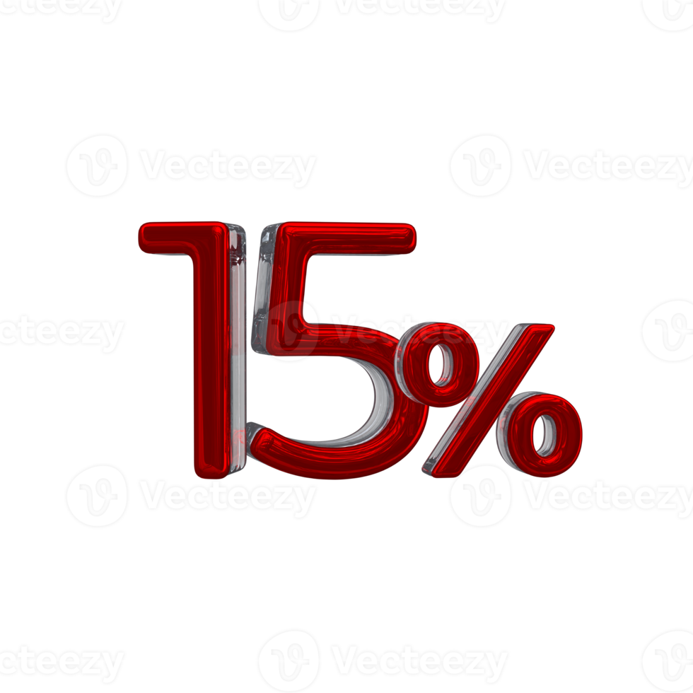 15 percent 3D number with red color png