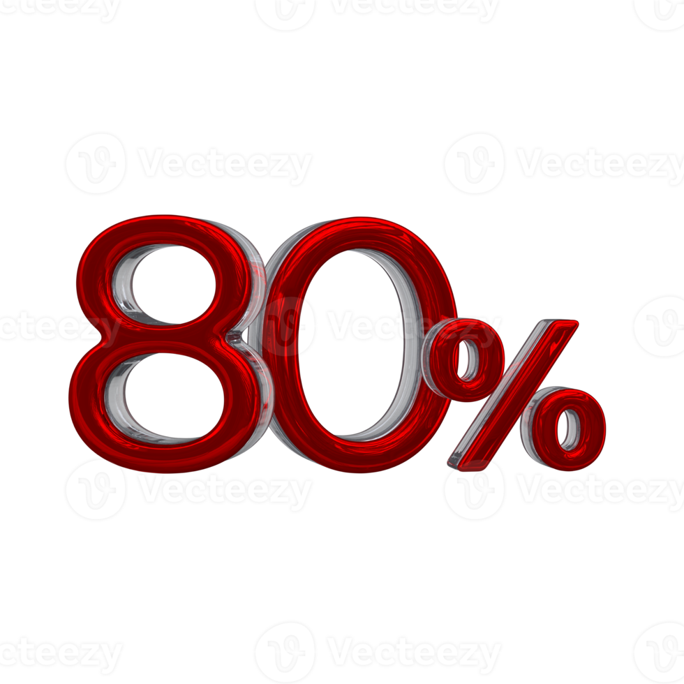 80 percent 3D number with red color png