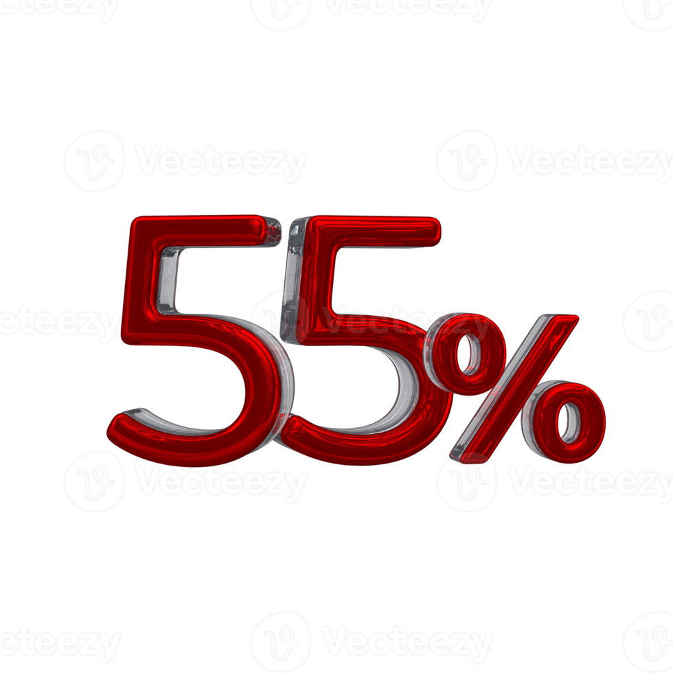 55 percent 3D number with red color png