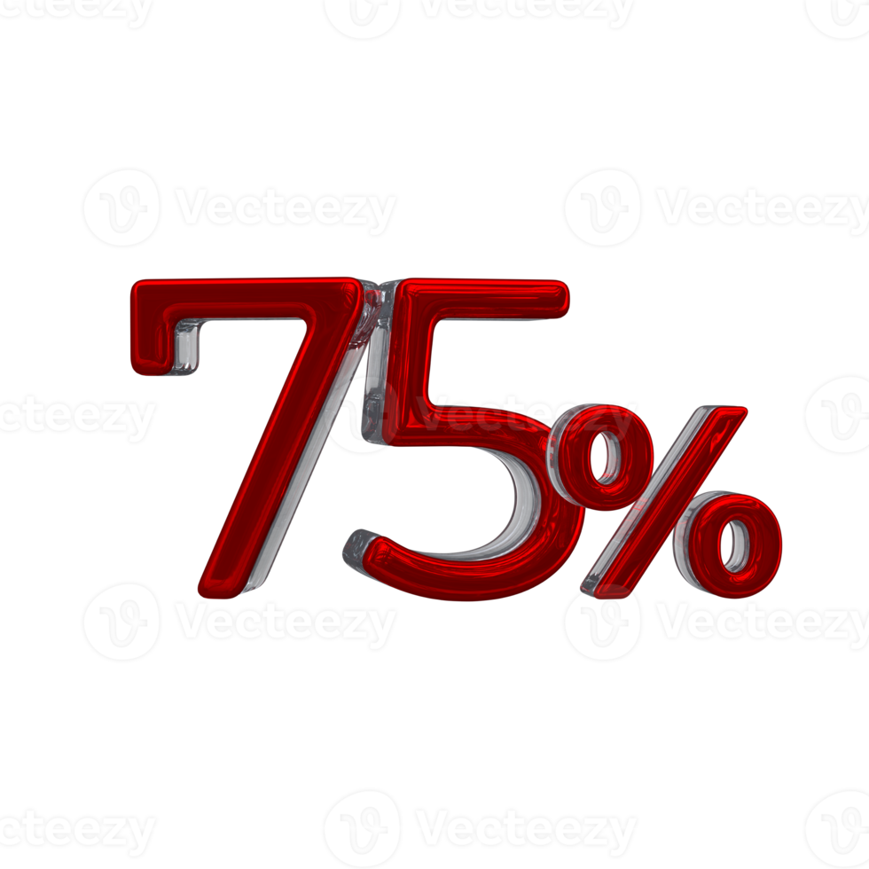 75 per cento 3d numero con rosso colore png