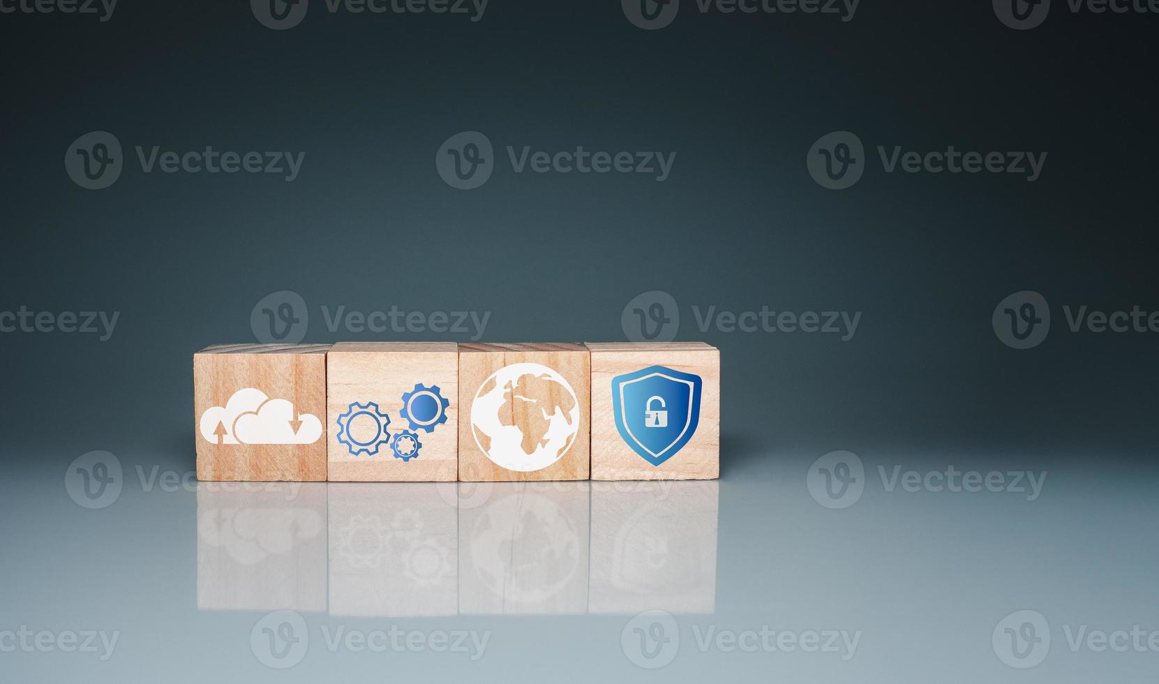 icon on a wooden cube Represents data theft protection Security in business teams photo