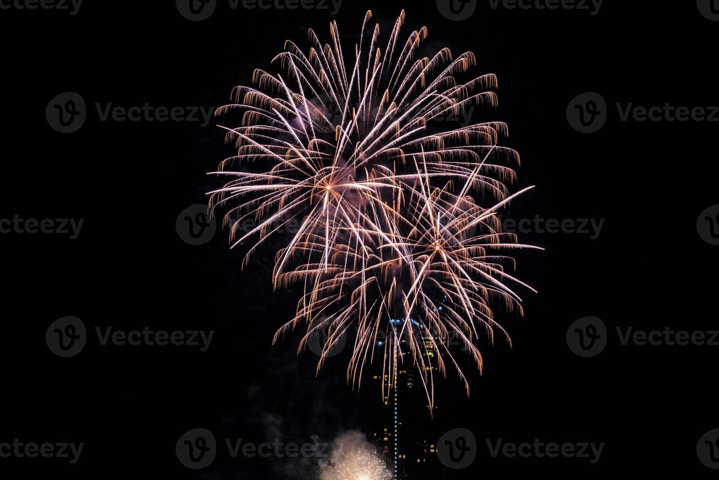 fuegos artificiales en el río en el cielo oscuro foto