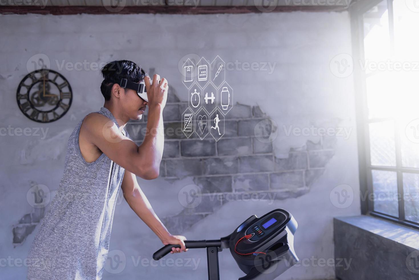 Runner man running for Healthy. man with VR headset glasses.Concept of