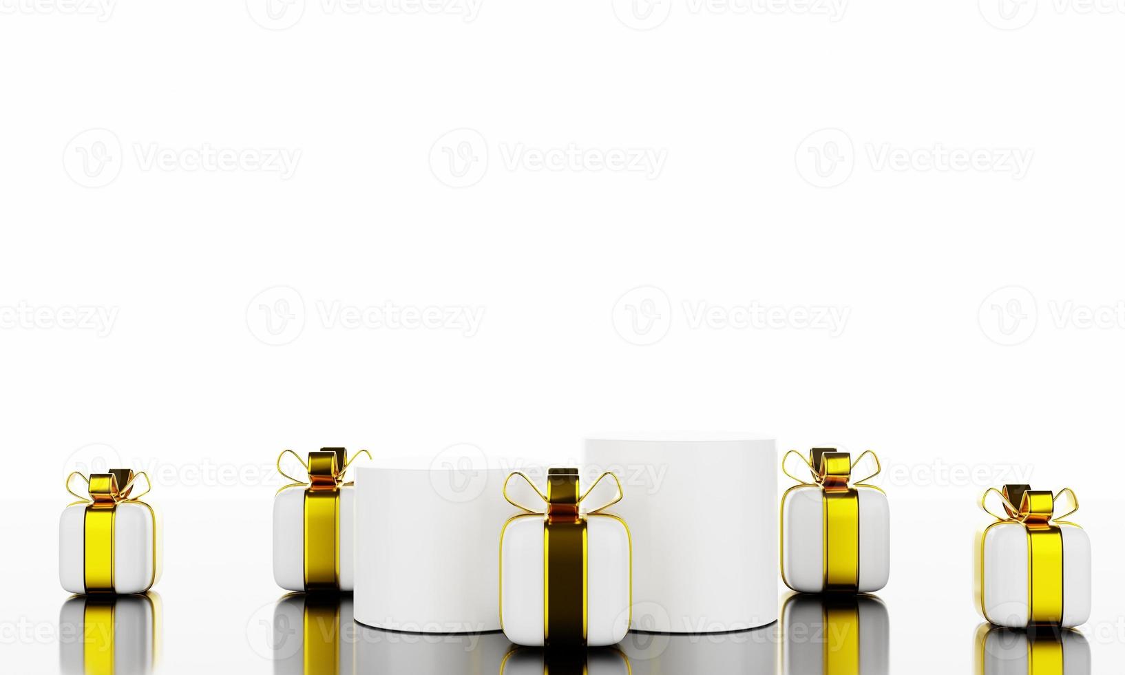 3d rendering minimal podium scene with gift box on white background. 3d rendering illustration photo